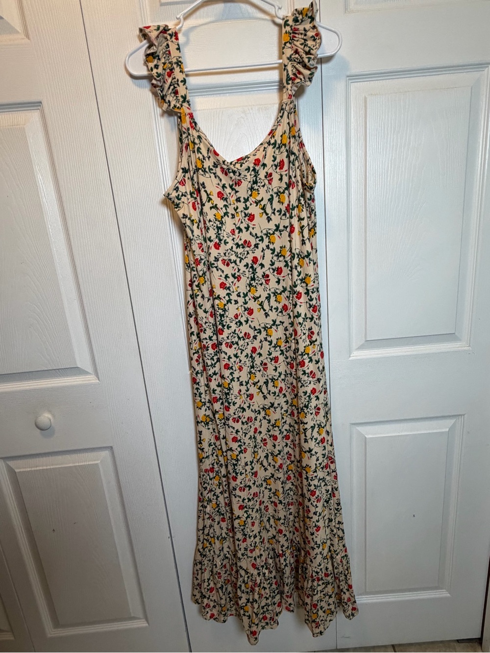 NWT NineXis Floral Maxi Dress XL Ruffle Strap Stretch Boho Cottagecore - Picture 6 of 9